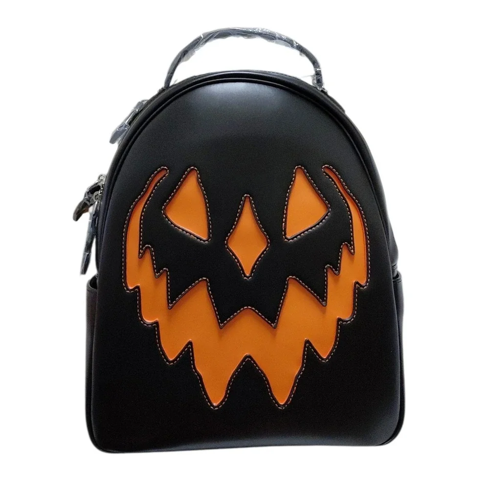 Lively Ghosts Black Haunted Hallows Pumpkin Vegan Leather Backpack New